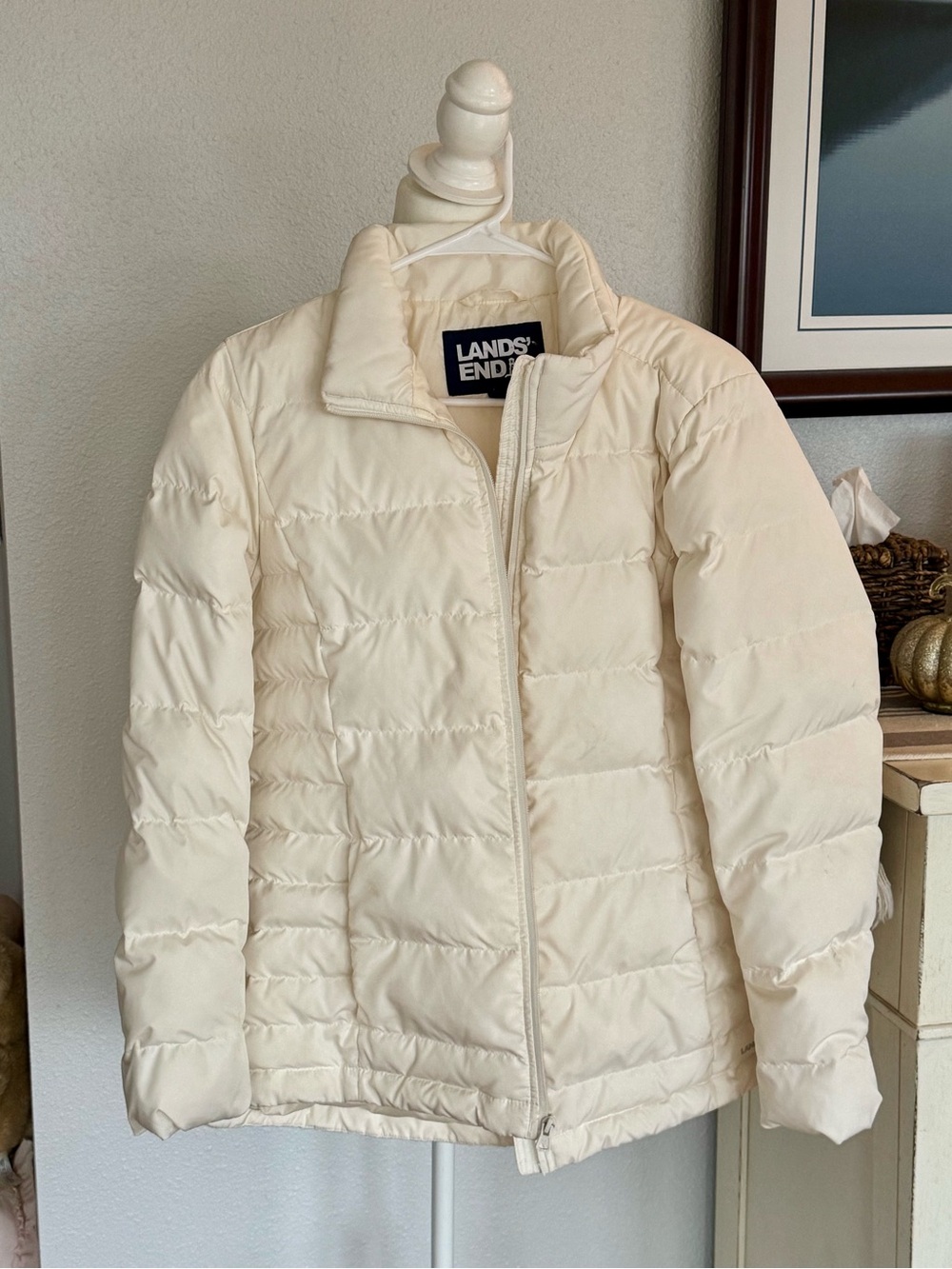 Lands' End Women's Off-White Quilted Puffer Jacket